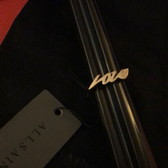 All Saints Polished Gold Tone Love Script Ring Size 8 NWT & Dust Bag - Picture 3 of 16